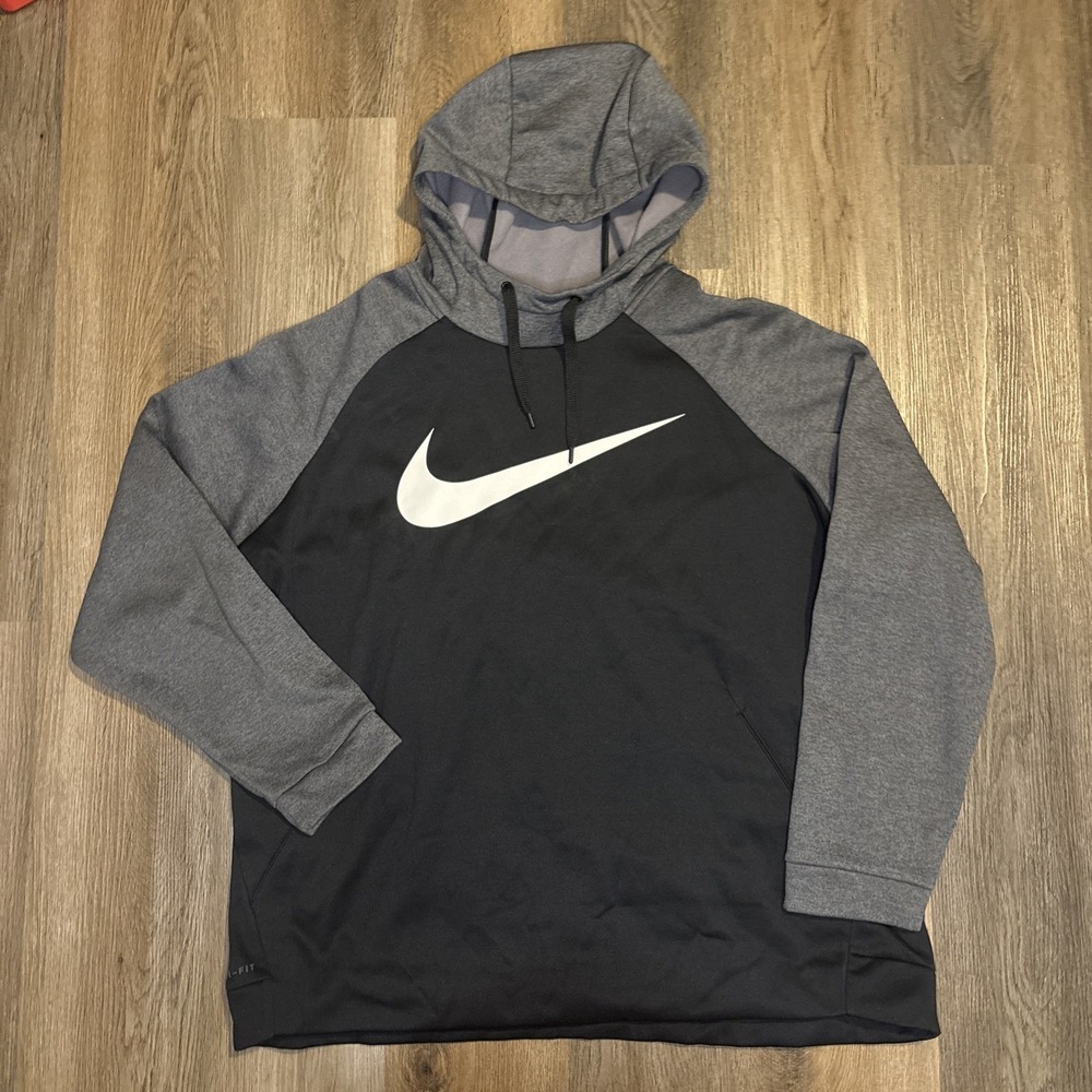 Nike Dri-FIT Pullover Hoodie Men's 3XL Gray Black Logo Pockets Big & Tall